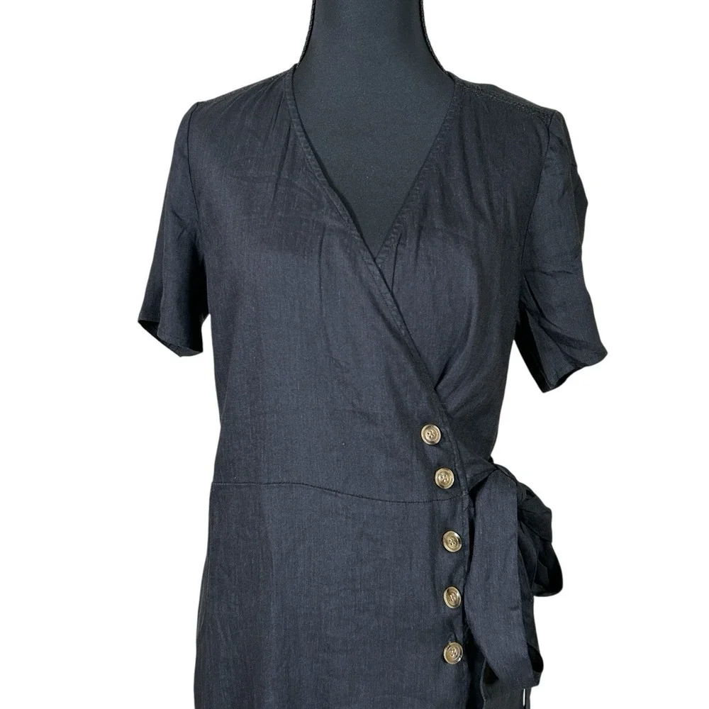 NWT Alp N Rock Thalia Wrap Linen Blend Dress Black Size S